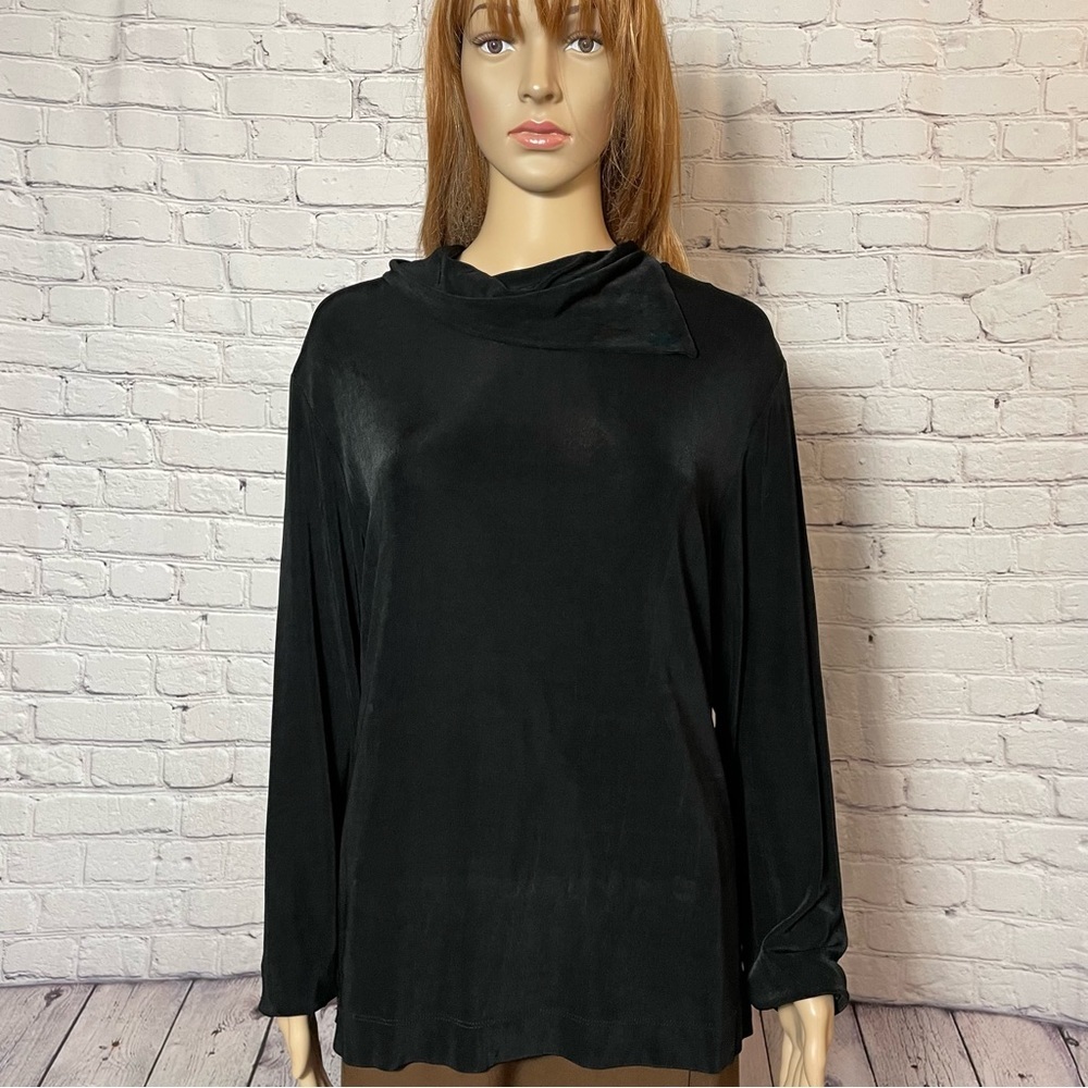 Chico's Travelers Black Liquid Knit Triangle Cowl Neck Top Size 3 US XL